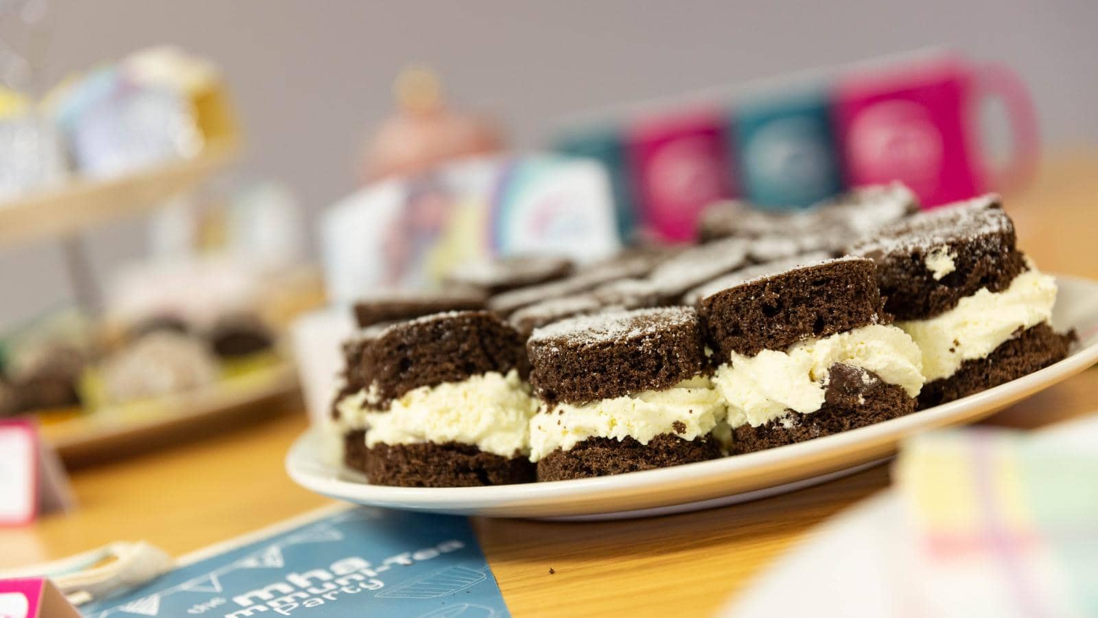 A plateful of chocolate cream cakes at the MHA Communi-tea party