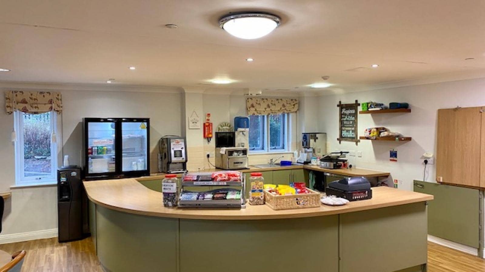 Coffee and refreshment bar at Horfield Lodge care home with treats and snacks and hot drink making facilities