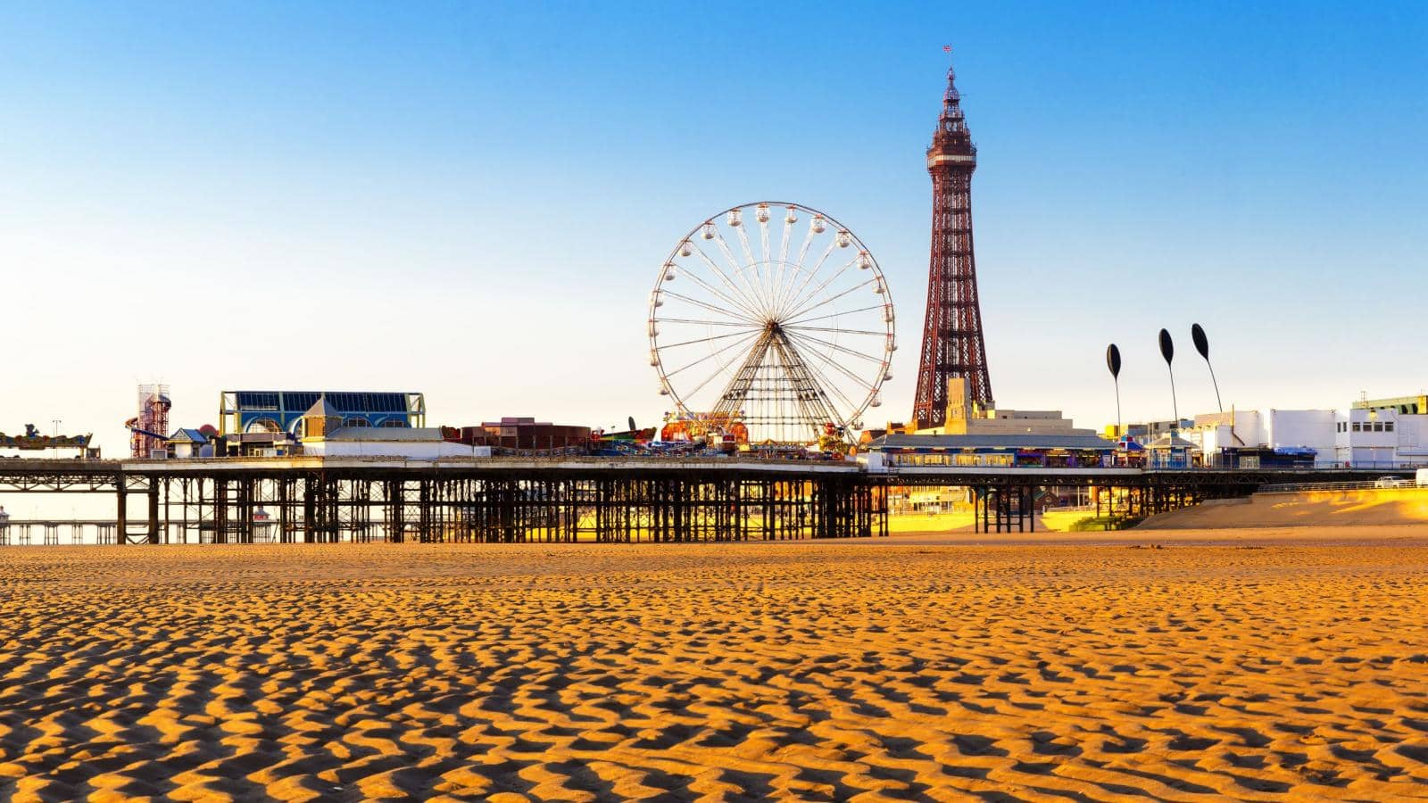 Blackpool Tower and Central Pier Ferris Wheel, Lancashire, England, UK