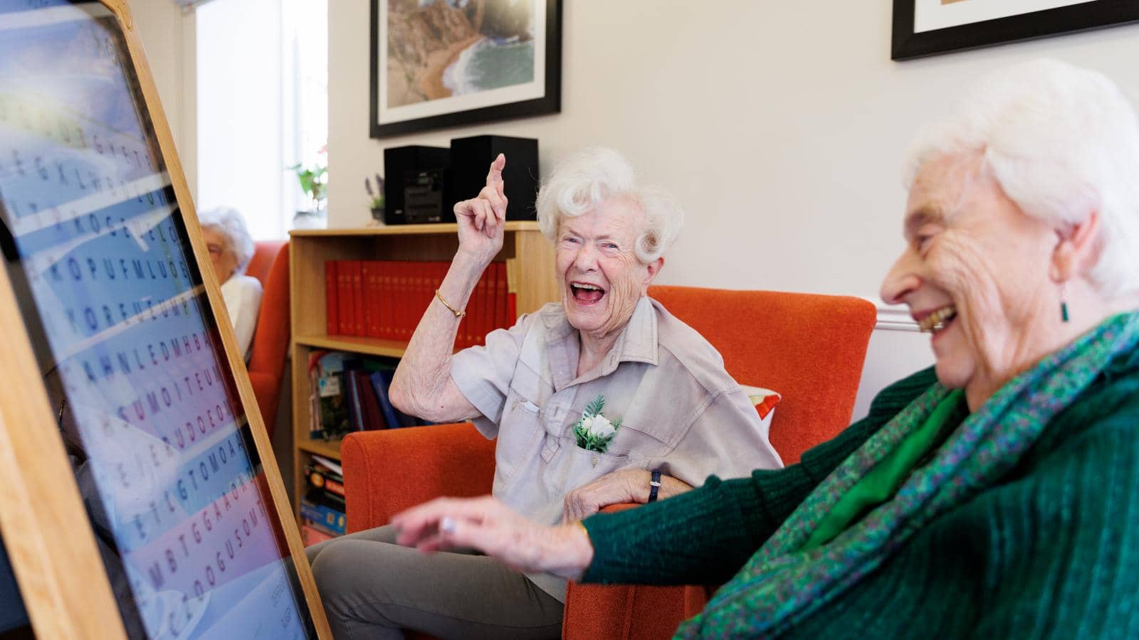 Care home residents interacting