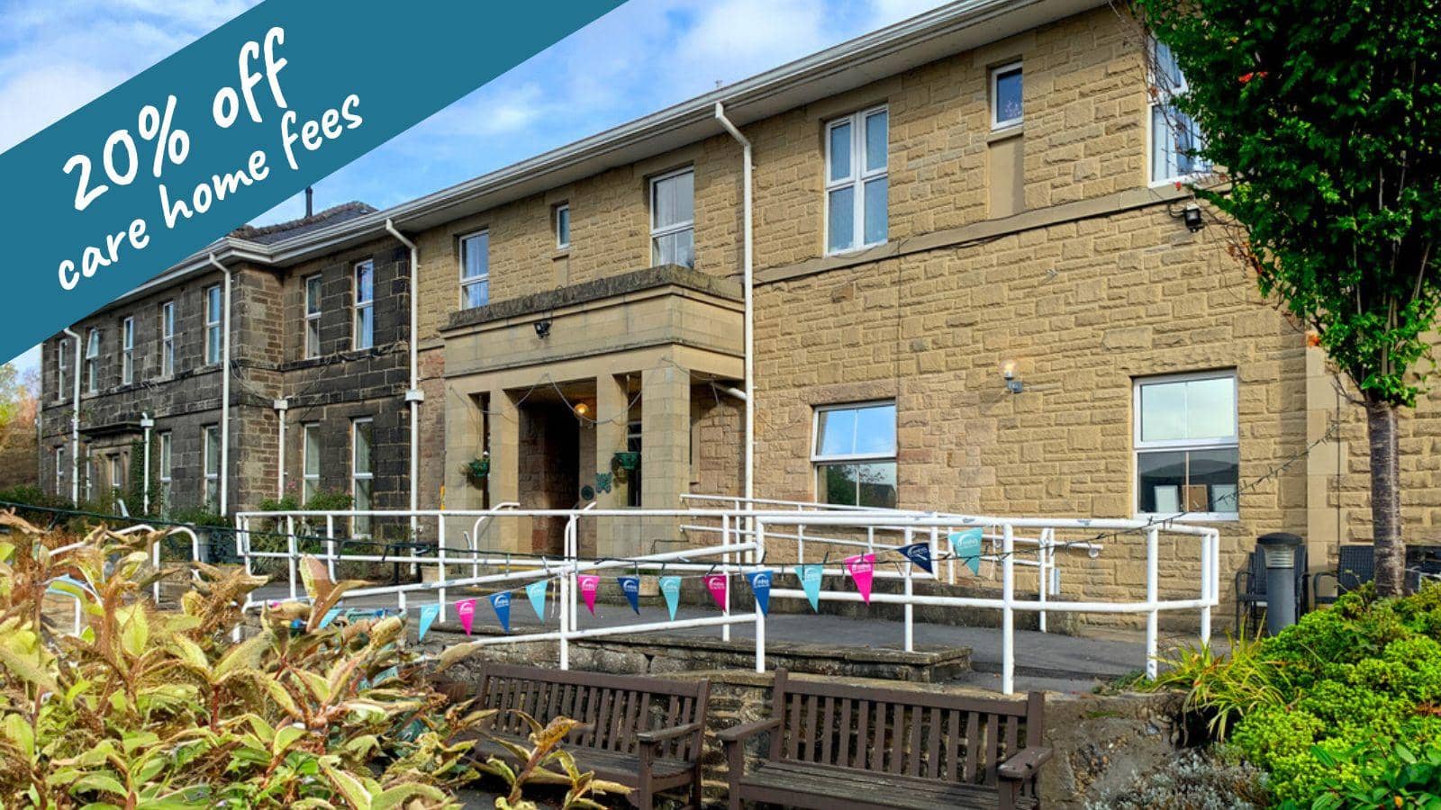 Moorland House care home entrance and gardens with an offer on care home placements