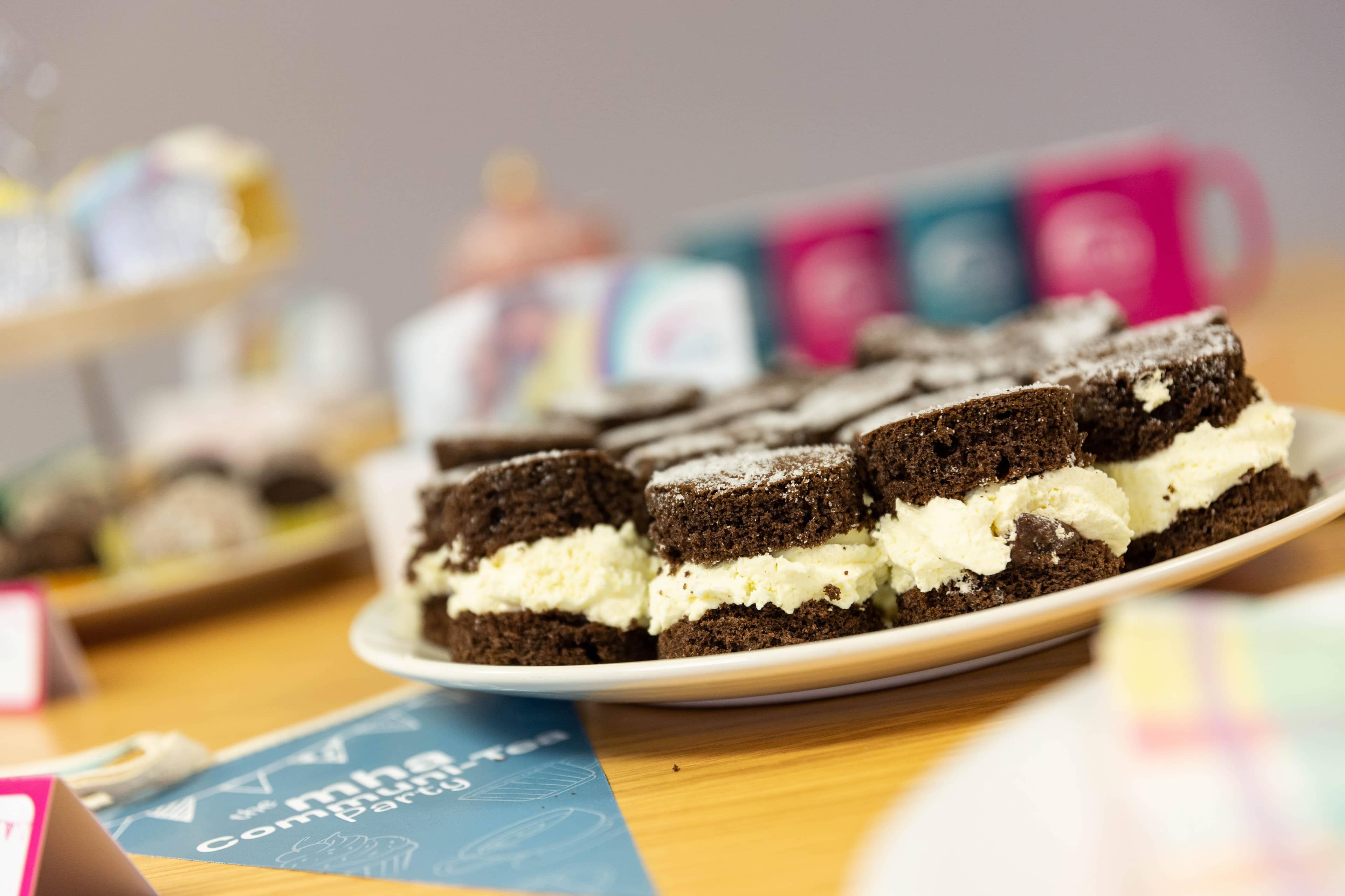 A plateful of chocolate cream cakes at the MHA Communi-tea party