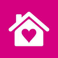 house with love heart icon pink background