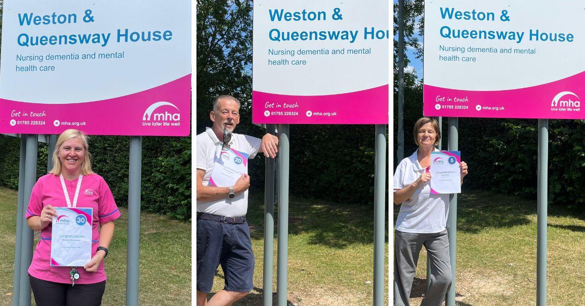 Combined service of 55 years as three colleagues at MHA Weston and Queensway House are recognised for their longevity