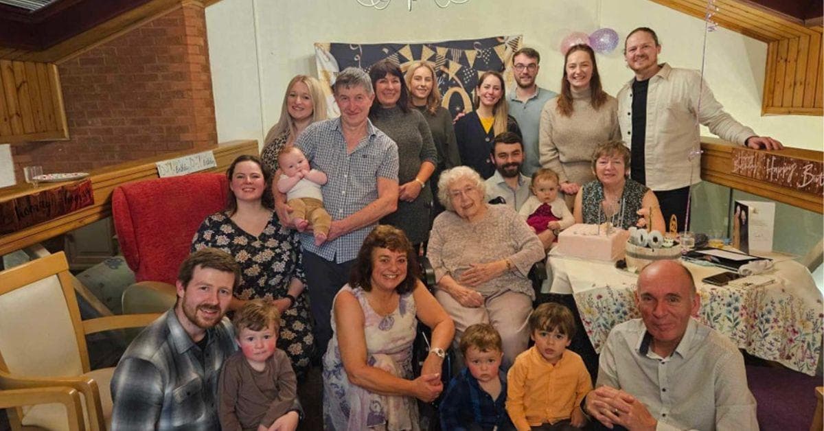 Four generations get together at MHA The Herons to celebrate residents 100th birthday