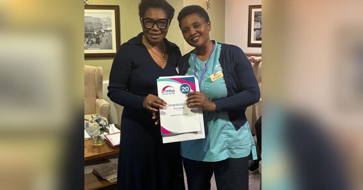 Celebrations at MHA Hall Grange as care assistant marks 20-year service