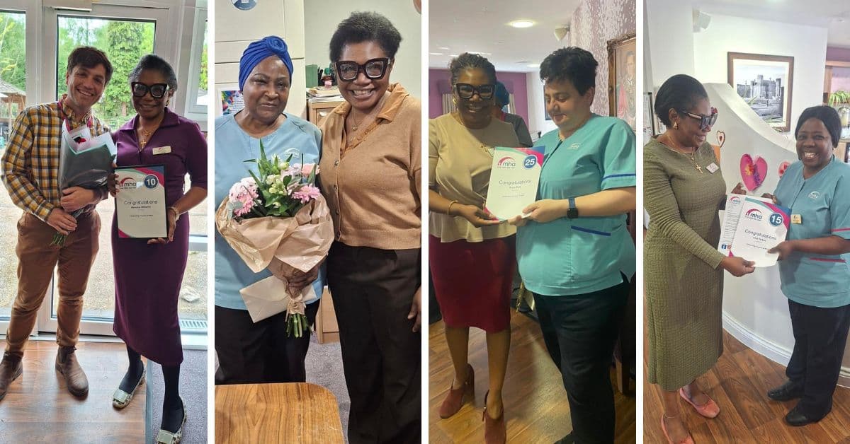 Combined work service of 60 years as four colleagues from MHA Hall Grange celebrate long service