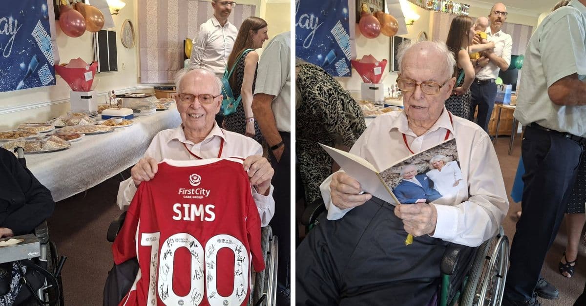 Birthday celebrations at MHA Fitzwarren House as lifelong Robins fan celebrates 100th birthday
